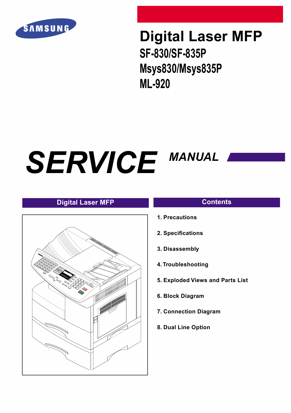 Samsung Digital-Laser-MFP SF-830 835P Msys-830 835P ML-920 Parts and Service Manual-1